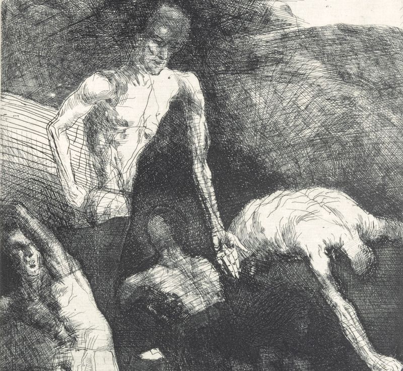 Volker Stelzmann: Prometheus, 1982, Radierung auf Büttenpapier, Kunstsammlung Jena